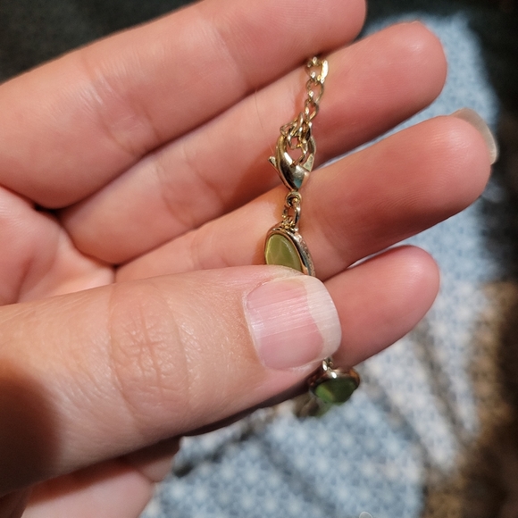 Vintage Necklace Bracelet Set Gold Tone Cabochon Pea Green Gray - Picture 8 of 12